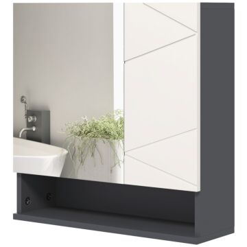 Kleankin Bathroom Mirror Cabinet, Wall Mounted Bathroom Storage Cupboard With Adjustable Shelves, 55w X 17d X 55hcm, Light Grey
