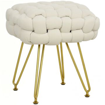 Homcom Velvet-feel Bold Woven Footstool - Cream White
