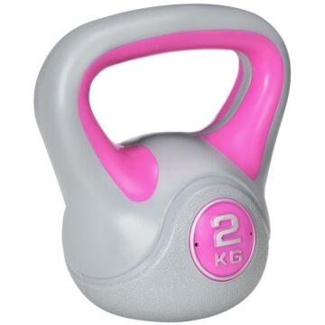 Sportnow Kettlebell, 2kg Kettle Bells With Handle For Home Gym Weight Lifting And Strength Training, Pink And Grey