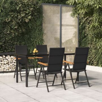Vidaxl 5 Piece Garden Dining Set Black And Brown Poly Rattan