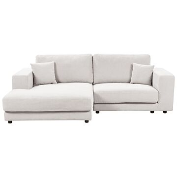 Right Hand 3 Seater Corner Sofa White Fabric Upholstered Track Armrests Additional Cushions Minimalistic Modern Style Beliani