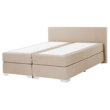 Eu King Size Continental Bed 5ft3 Beige Fabric With Pocket Spring Mattress Beliani