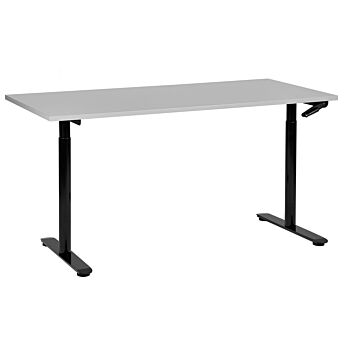 Manually Adjustable Desk Grey Tabletop Black Steel Frame 160 X 72 Cm Sit And Stand Round Feet Modern Design Office Beliani