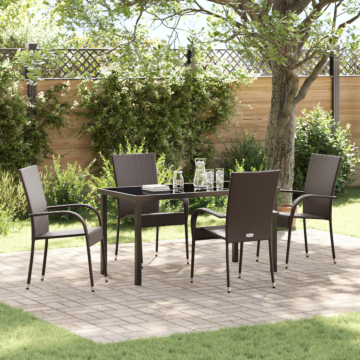 Vidaxl 5 Piece Garden Dining Set Brown Poly Rattan