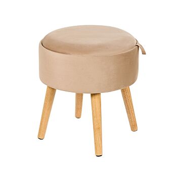 Stool Beige Velvet Upholstered Storage Tray Top Glamour Style Beliani