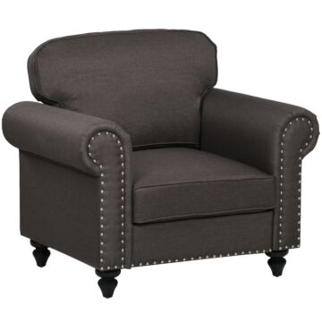 Homcom Mid-century Armchair, With Pocket Springs - Dark Brown