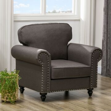 Homcom Mid-century Armchair, With Pocket Springs - Dark Brown