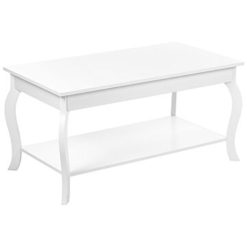 Coffee Table White Mdf Particle Board 101 X 55 Cm With Shelf Classic Design Living Room Beliani