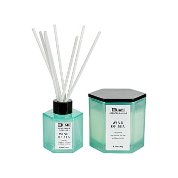 Set Of Scented Candle And Fragrance Stick Diffuser Blue 100% Soy Wax Cotton Wick Glass Fresh Wind Of Sea Beliani