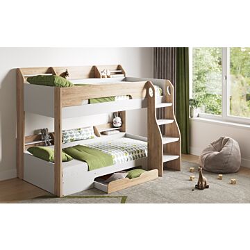 Flair Flick Bunk Bed Oak With Shelves And Drawer