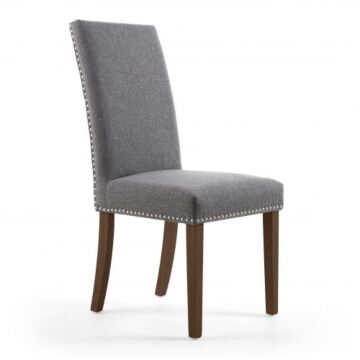 Randall Stud Detail Linen Effect Steel Grey In Walnut Legs