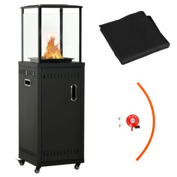 Outsunny 9kw Gas Patio Heater With Lava Rocks, Freestanding Heater Real Flame Propane Heater With Wheels, Dust Cover, Regulator And Hose