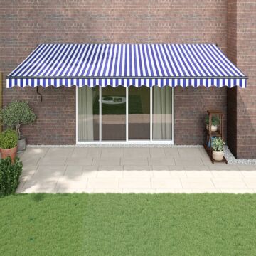 Vidaxl Retractable Awning Blue And White 5x3 M Fabric And Aluminium