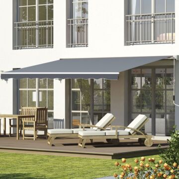 Outsunny 2.5m X 2m Garden Patio Manual Awning Canopy Sun Shade Shelter Retractable With Winding Handle Grey