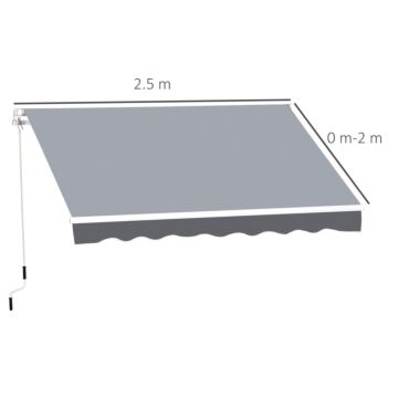 Outsunny 2.5m X 2m Garden Patio Manual Awning Canopy Sun Shade Shelter Retractable With Winding Handle Grey