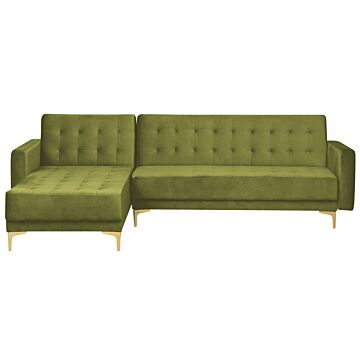 Corner Sofa Bed Green Velvet Tufted Fabric Modern L-shaped Modular 4 Seater Right Hand Chaise Longue Beliani