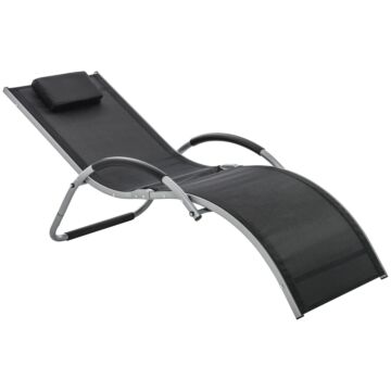 Outsunny Ergonomic Lounger Chair Portable Armchair With Removable Headrest Pillow For Garden Patio Outside All Aluminium Frame Black