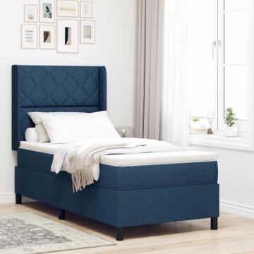 Vidaxl Box Spring Bed With Mattress & Led Blue 90x200 Cm Fabric