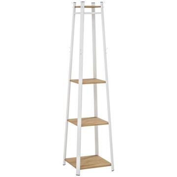 Homcom Compact Freestanding Coat Rack - White/oak
