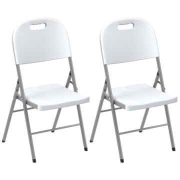 Outsunny Folding Chair Set Of 2 With Steel Frame, Outdoor Chair Set With Hdpe Backrest, Seat And Handles For Mobility, Garden Chair Set For Patio Deck Balcony, White