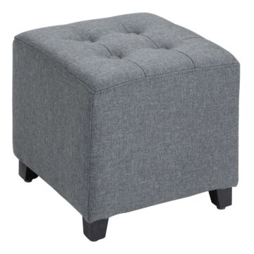 Homcom Linen-look Square Ottoman Footstool W/ Button Tufts Wood Frame Padding Fabric Upholstered Stylish Home Furniture Footrest Side Table Grey