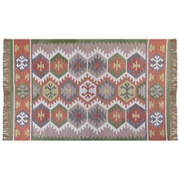 Area Rug Multicolour 140 X 200 Cm Synthetic Material Decorative Tassels Indian Style Indoor Outdoor Beliani