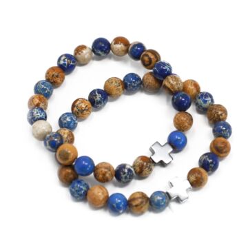 Set Of 2 Gemstones Friendship Bracelets - Support - Sodalite & Picturestone