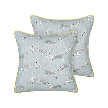 Set Of 2 Scatter Cushions Grey Cotton 45 X 45 Cm Cheetah Motif Printed Pattern Beliani