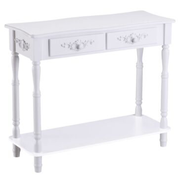 Homcom Console Table Modern Sofa Side Desk With Storage Shelves Drawers For Living Room Entryway Bedroom White