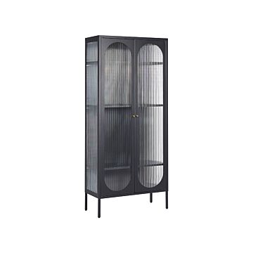 Office Cabinet Black Steel 80 X 35 X 181 Cm Metal 2 Doors Glass Front And Sides Display Beliani