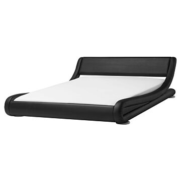 Platform Waterbed Black Faux Leather Upholstered With Mattress Accessories 5ft3 Eu King Size Sleigh Design Beliani