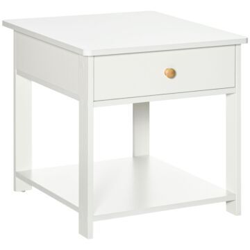 Homcom Bedside Table With Drawer And Bottom Shelf, Square Side End Table For Bedroom, Living Room, White