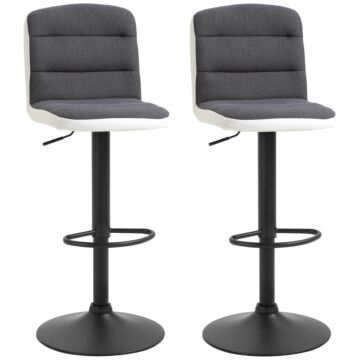 Homcom Bar Stool Set Of 2 Armless Adjustable Height Upholstered Bar Chair With Swivel Seat, Dark Grey