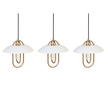 Pendant Lamp Gold And White Metal Handmade 3 Point Lighting Modern Decorative Lights Living Room Decor Beliani