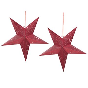 Set Of 2 Star Lanterns Red Glitter Paper 60 Cm Hanging Christmas Home Decororation Seasonal Festive Beliani