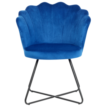 Armless Chair Navy Blue Velvet Upholstery Shell Back Vintage Classic Design Black Metal Frame Beliani