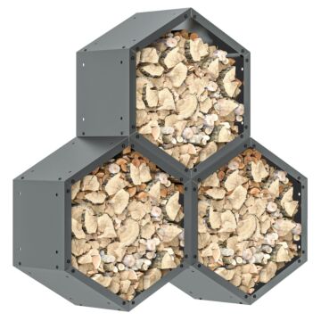 Outsunny Three-shelf Hexagon Metal Firewood Rack - Grey