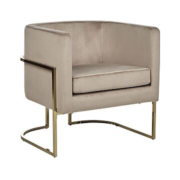 Armchair Taupe Golden Metal Frame Round Back Glam Modern Style Living Room Bedroom Beliani