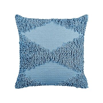 Decorative Cushion Blue Cotton 45 X 45 Cm Geometric Pattern Boho Decor Accessories Beliani