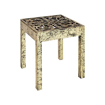 Side Table Gold Black With Carved Pattern Square Mango Wood Living Room Hallway Rustic Oriental Beliani