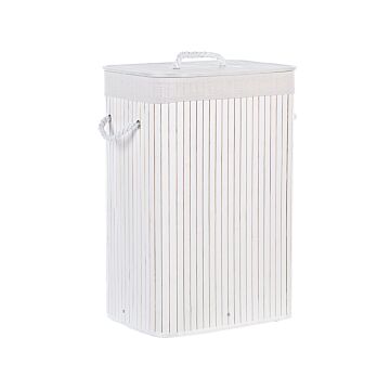 Storage Basket White Bamboo With Lid Laundry Bin Boho Practical Accessories Beliani