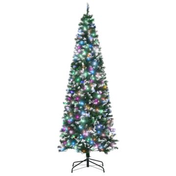 Homcom 7' Tall Prelit Pencil Slim Artificial Christmas Tree With Realistic Branches, 350 Colourful Led Lights And 818 Tips, Xmas Decoration, Green