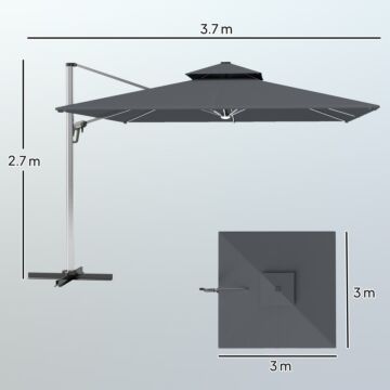 Outsunny 3(m) Garden Cantilever Parasol With Solar Led Lights, Cross Base, 360° Rotation, Crank Handle And Tilt, Grey