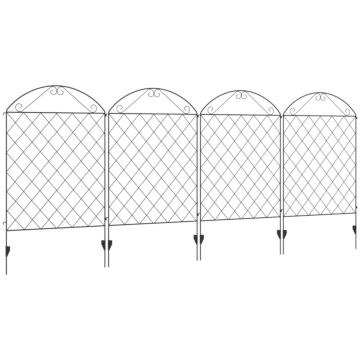 Outsunny Decorative Fence, 43in X 11.5ft Outdoor Picket Panels, 4pcs Rustproof Metal Wire Landscape Flower Bed Border Edging Animal Barrier, Black