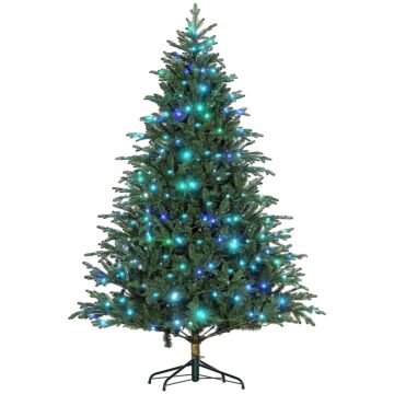 Homcom 2.1m/7ft Artificial Christmas Tree With 400 Multicoloured Led Lights, 8 Modes And Remote, Hinged Pre Lit Xmas Tree With Metal Stand For Party Decoration, Green