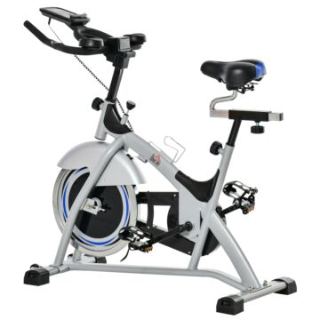 Homcom Indoor Cycling Exercise Bike Quiet Drive Fitness Stationary, 15kg Flywheel Cardio Workout Bicycle, Adjustable Seat& Resistance, W/lcd Monitor