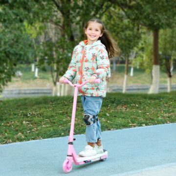 Aiyaplay Electric Scooter For Kids Ages 4-7, With Auxiliary Rear Wheels, Flashing Led Light And Electric Brake, Kids Electric Scooter For Boys Girls, 6 Km/h & 8 Km, Pink