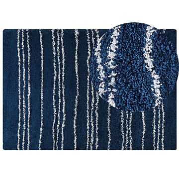 Shaggy Area Rug Blue And White Polypropylene 160 X 230 Cm Modern Striped Pattern Living Room Accessories Beliani
