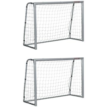 Sportnow 8ft X 5ft Football Goal, Set Of 2 Football Net For Garden, Training Goal With Ground Stakes, Steel Frame