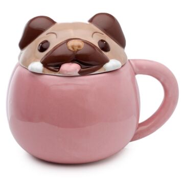 Peeping Lid Ceramic Lidded Animal Mug - Mopps Pug